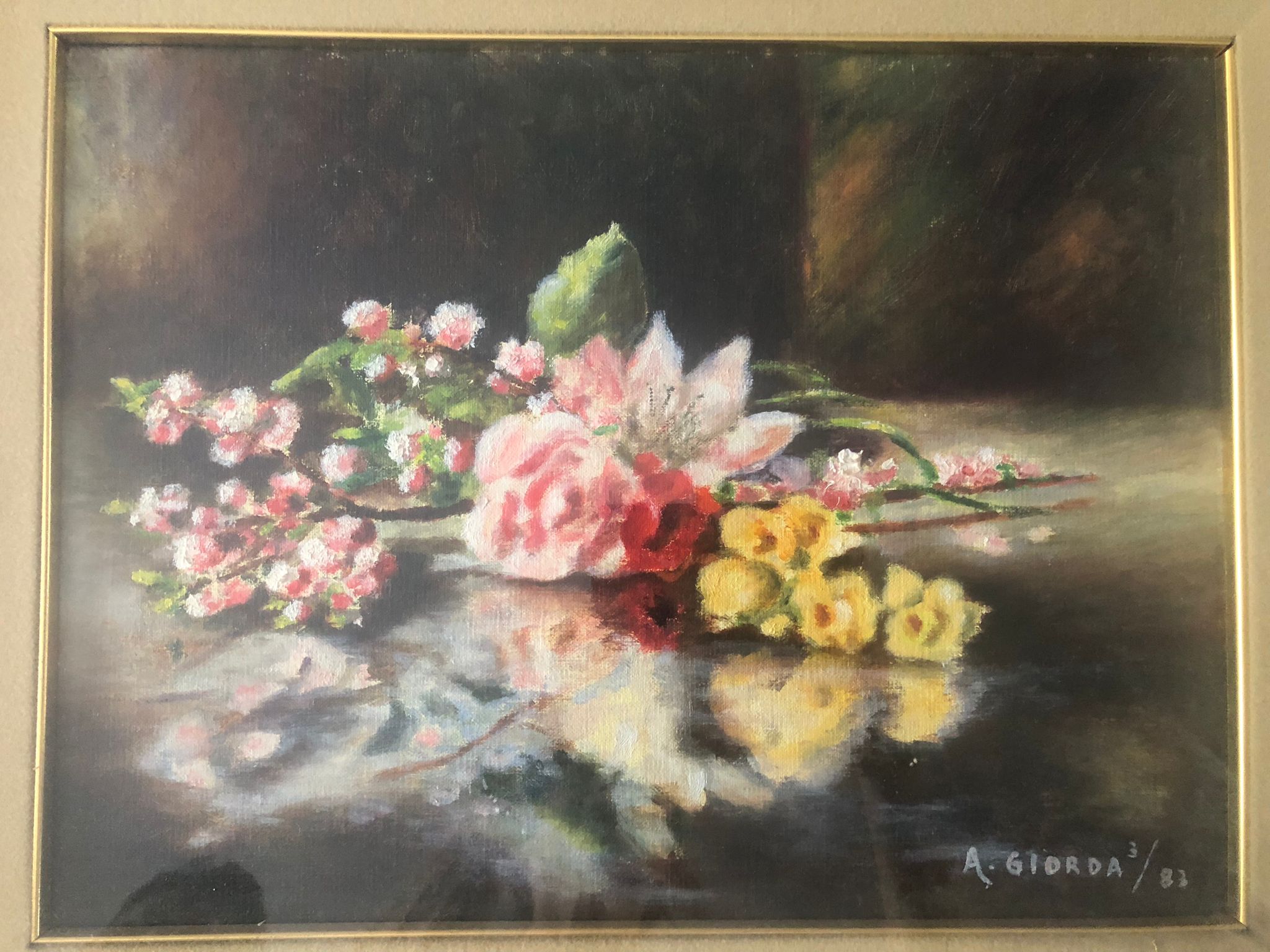 Fiori di pesco e rose – Olio su tela – Adriana Giorda