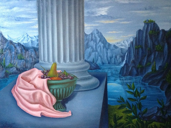 Luigi Boccardi - "Ofrenda al Templo" - Viajes de la Mente y el Alma (Cráter de Frutos en un Paisaje Contemplativo y Reflexivo)