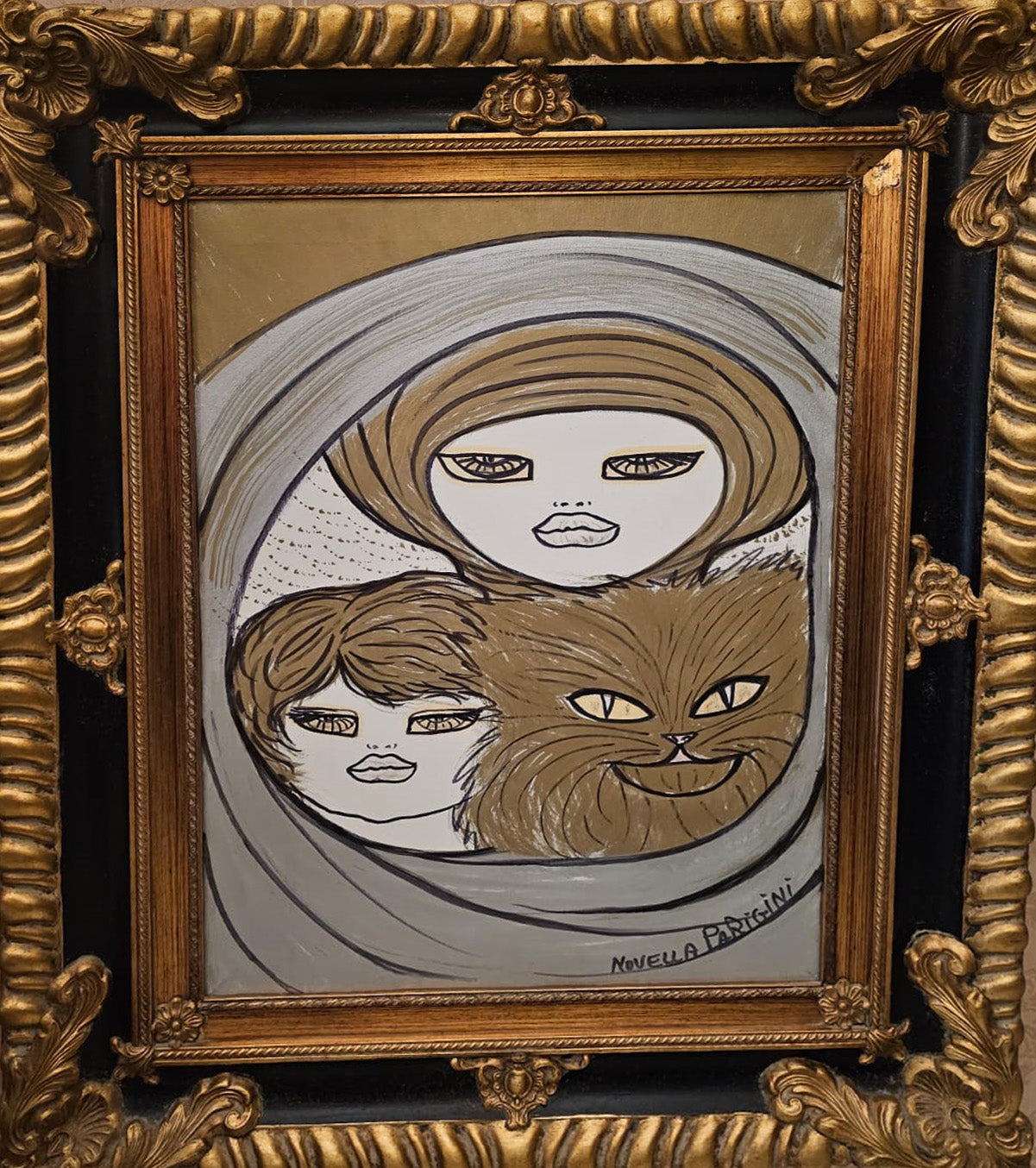 Novella Parigini - Donna con bambino e gatto
