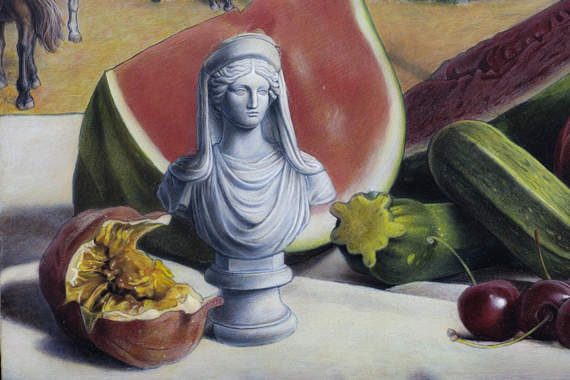 Still life with landscape