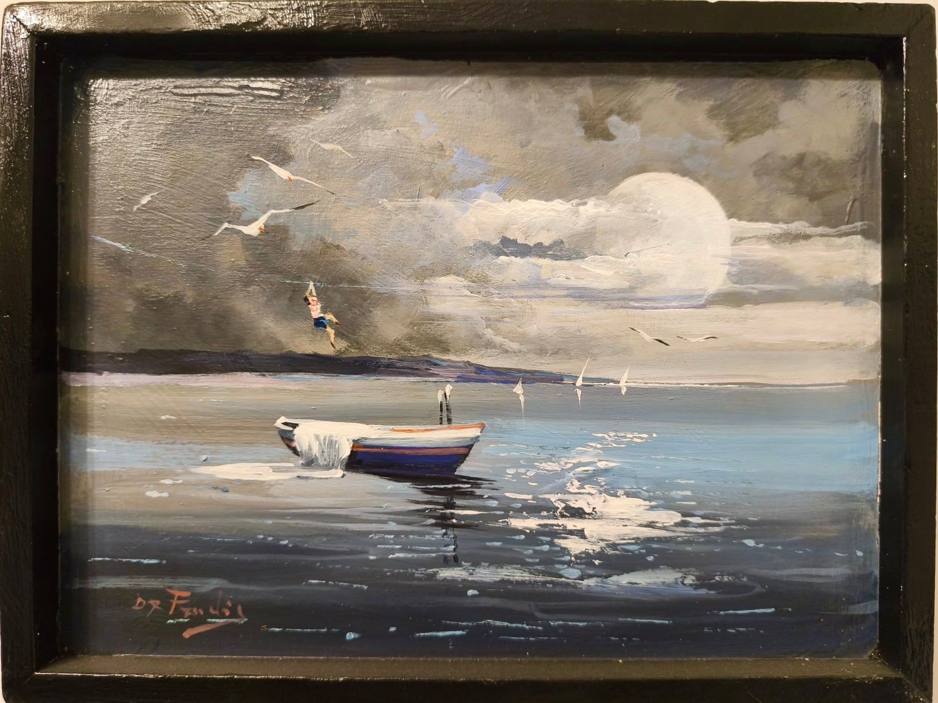 Pietro De Fendis - Senza titolo (paesaggio marino) - Olio su tavola