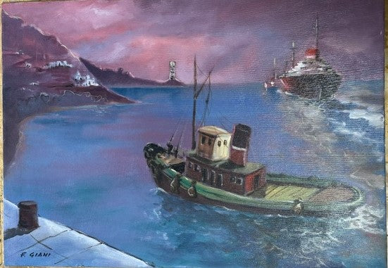 Marina a olio su tela indicata come opera di F. Giani