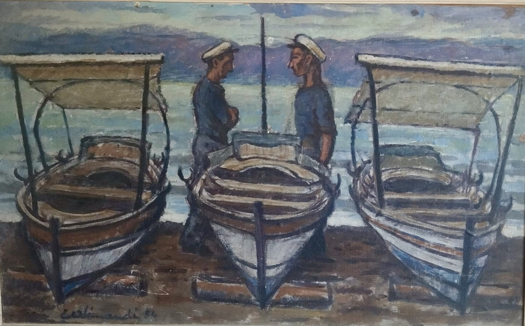 Barche a olio su tela di Enrico Alimandi