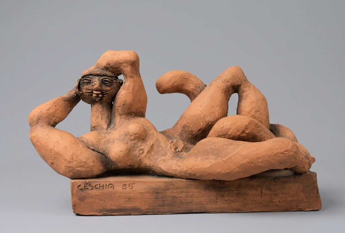 Scultura in terracotta La gatta firmata Ceschia