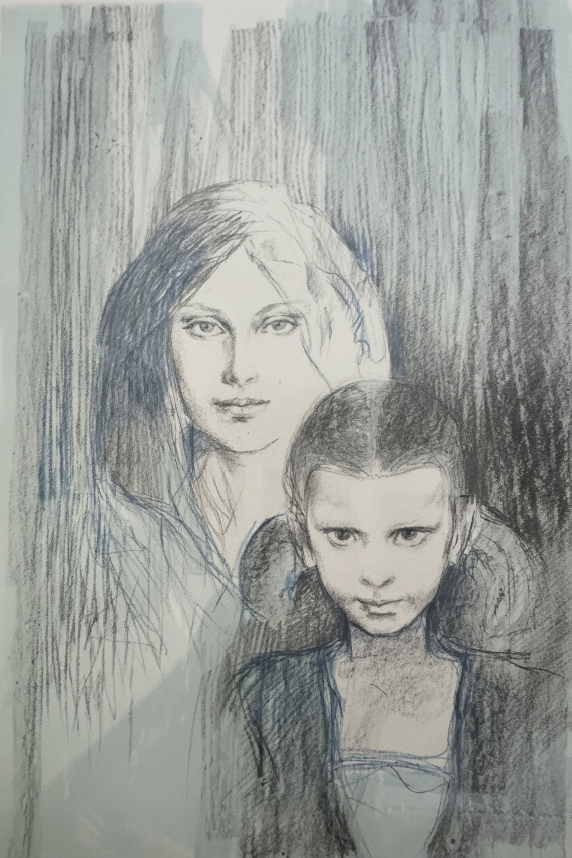 Bambine in litografia su carta di Alberto Sughi