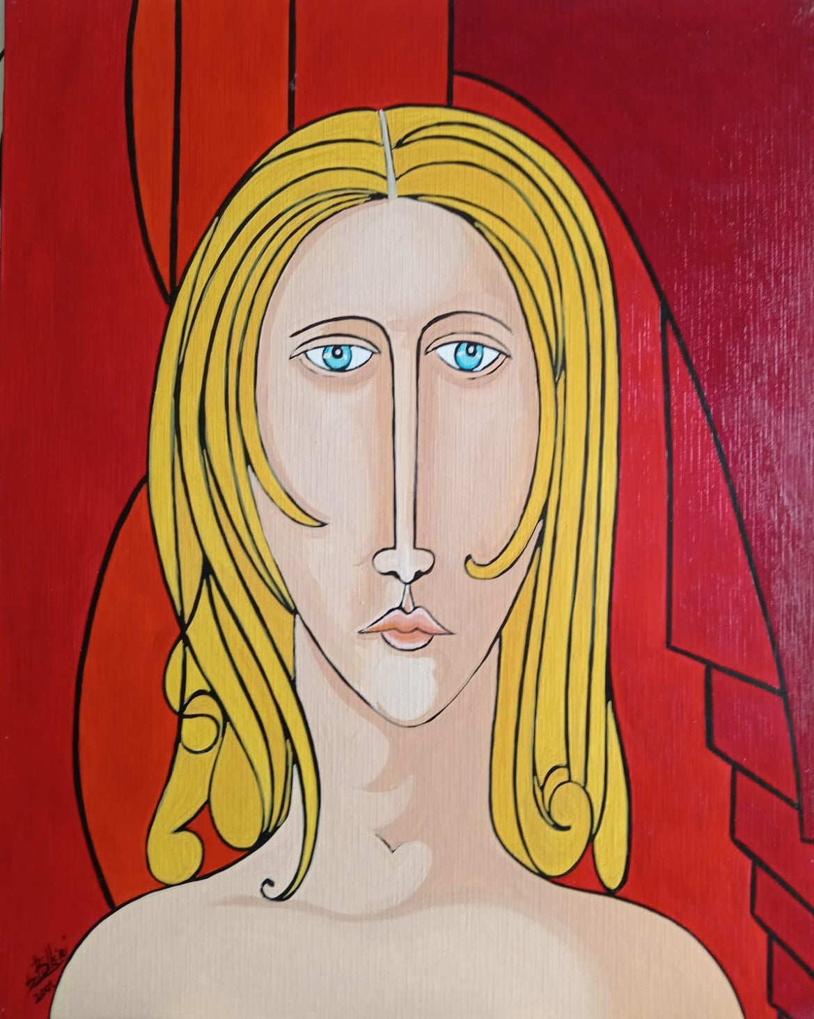 Retrato sobre fondo rojo