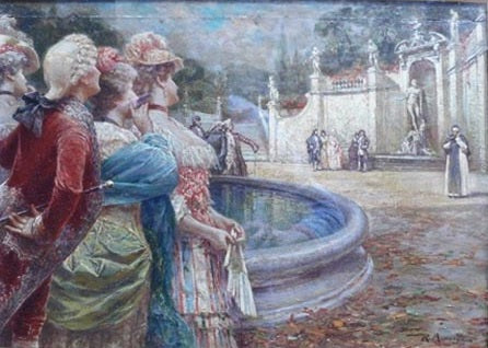 Raffaele Armenise - Ladies and Knights in the Square with a Fountain
