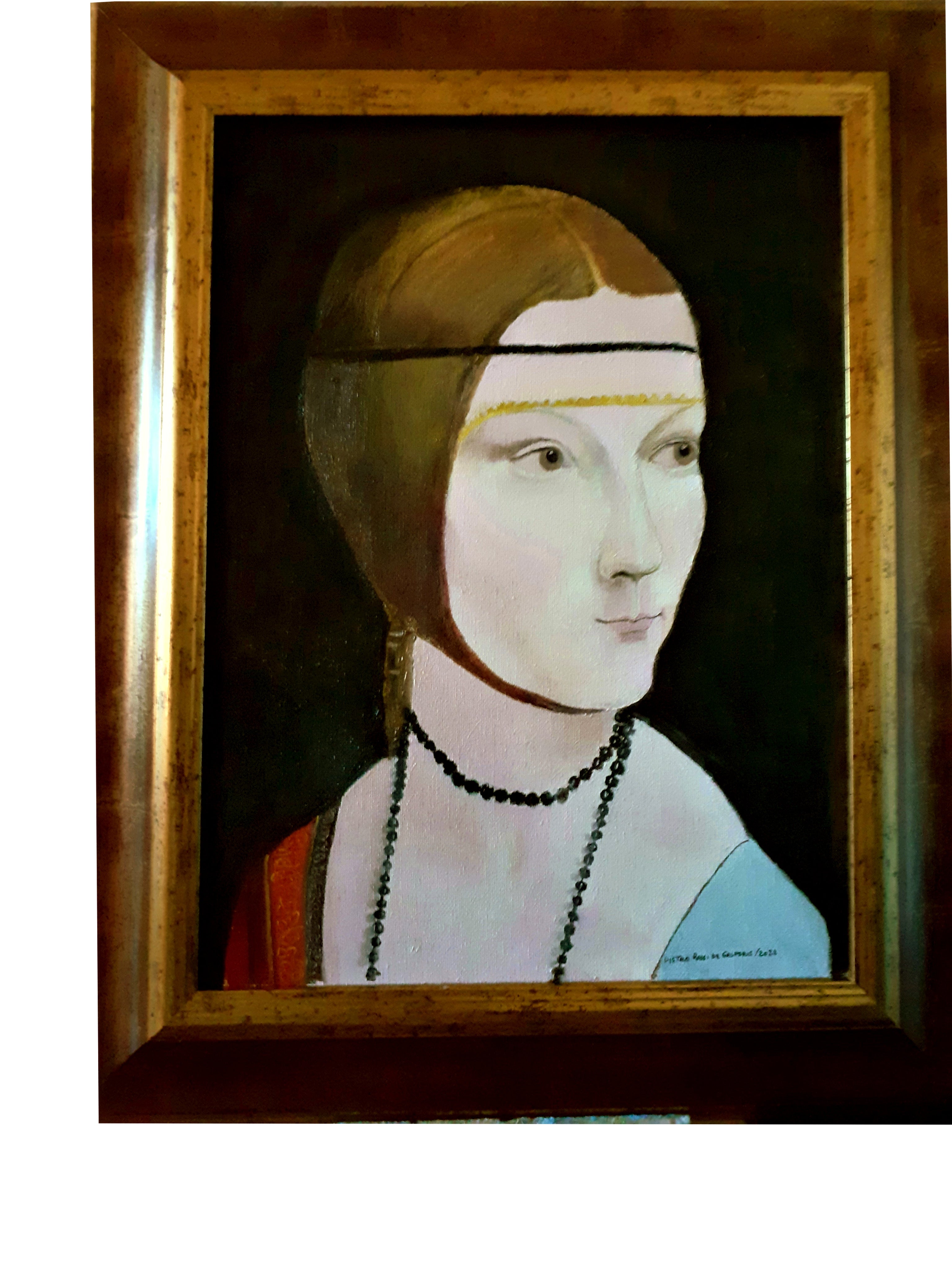 Study and detail of the "Lady with an Ermine" (by Leonardo) oil on canvas 40x30