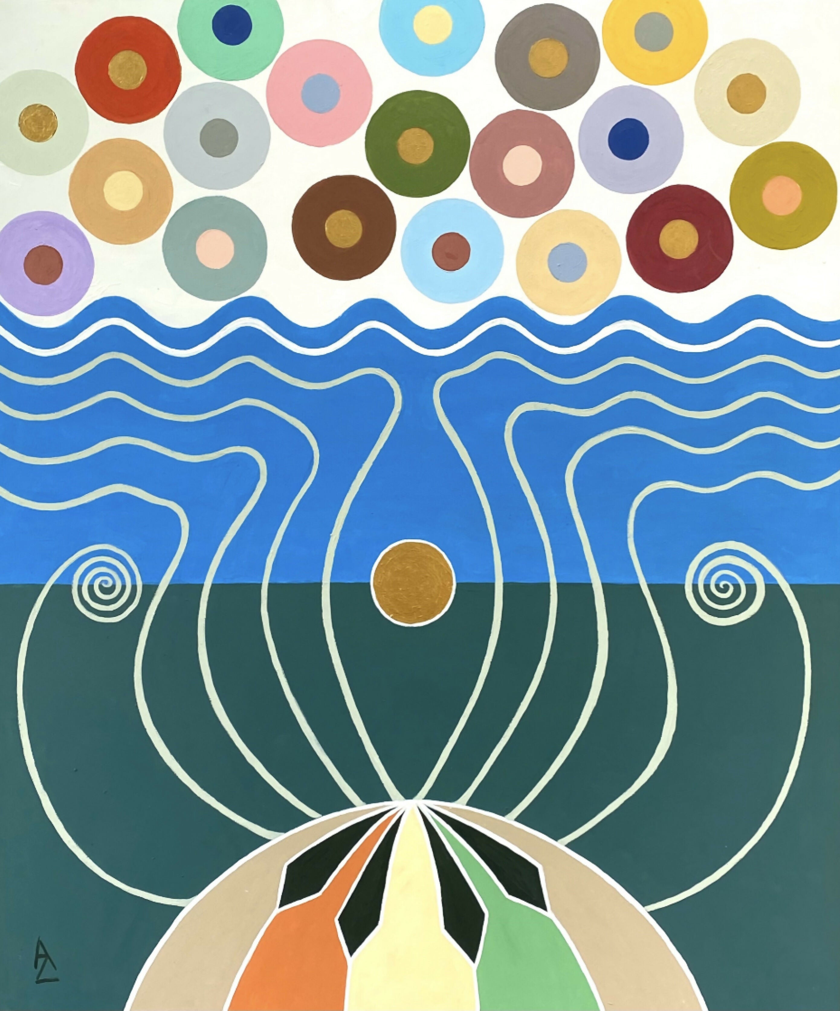 Opera acrilica geometrica e simbolica di Anette Zeltner