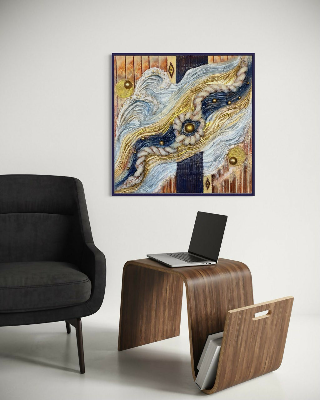 Liliia Kaluzhyna - Arte murale Japandi blu oro