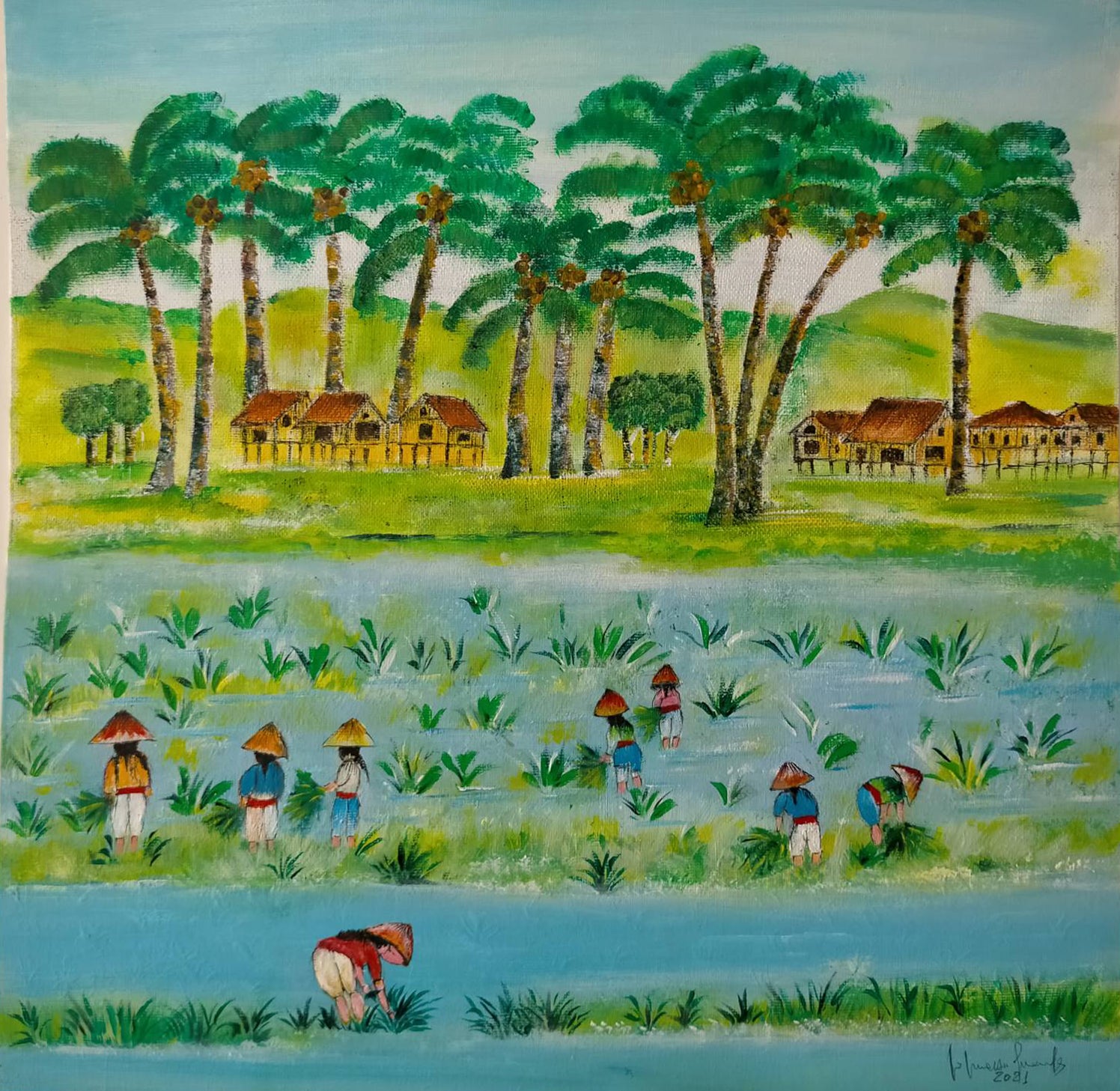 Emanuele Di Marzio - Rice Field Landscape with Workers