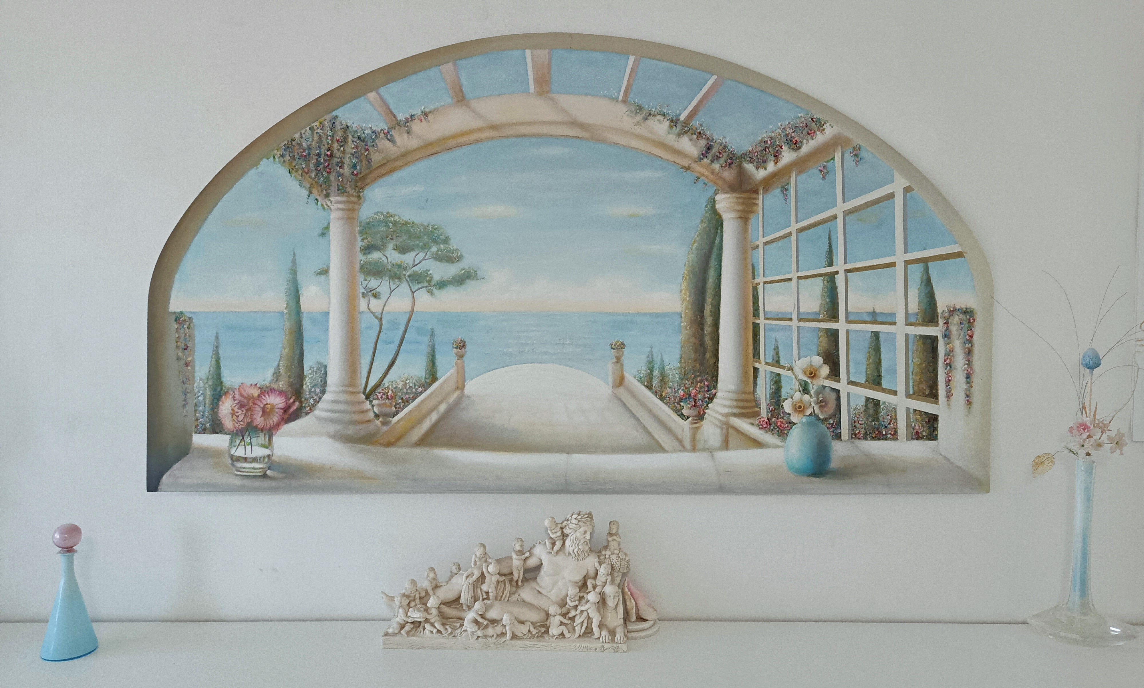 Trompe l'oeil. Window with a sea view.